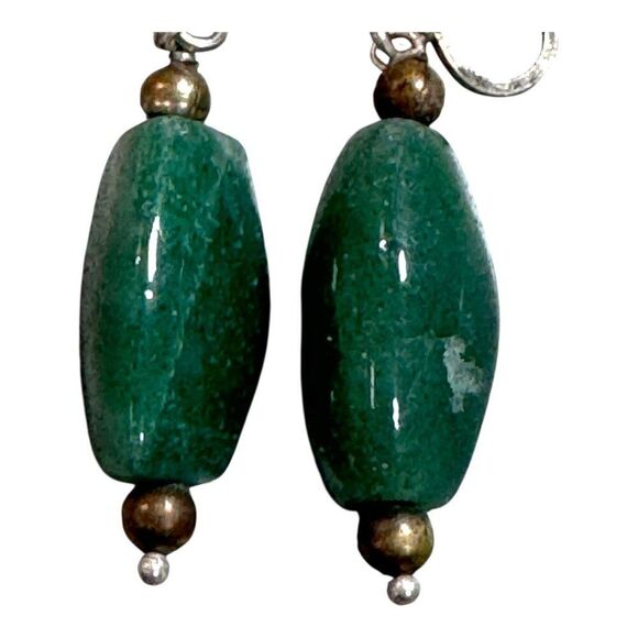 Vintage Green Aventurine & Silver Screw Back Earrings Clip On Gemstone Dangle - Picture 6 of 6